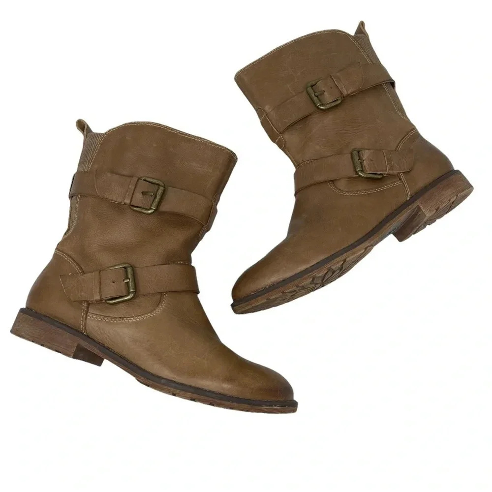 Montana‎ Tan Moto Buckle Leather Boots size 7 1/2